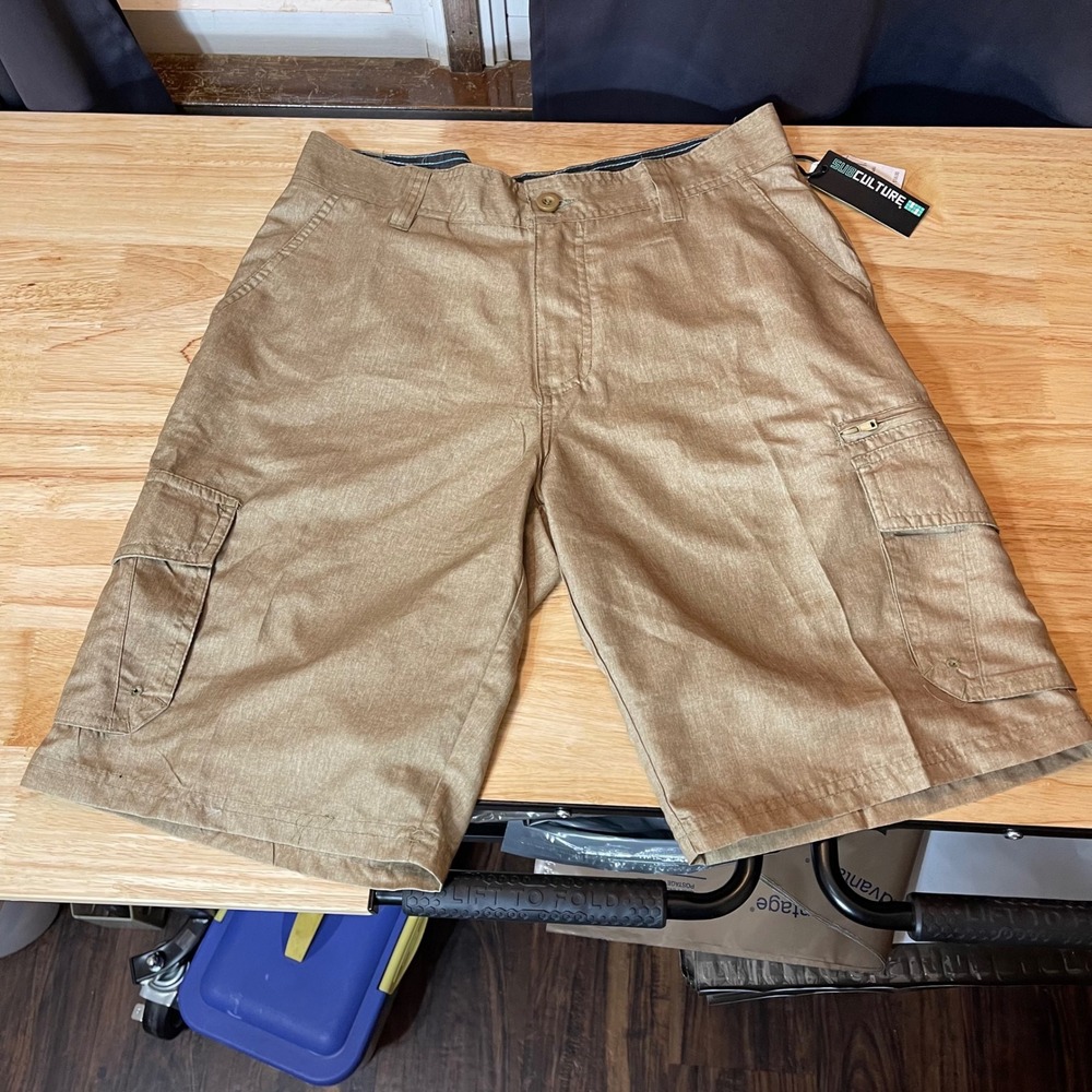NEW Subculture Heather Khaki Cargo Shorts Men's Size 30 Flat Front Casual Beach